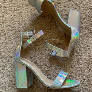 Silver Iridescent Women's Chunky Heels